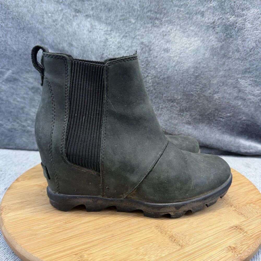 Sorel Boots Womens Size 6 Black Nubuck Wedge Chelsea Ankle Booties NL3022-010